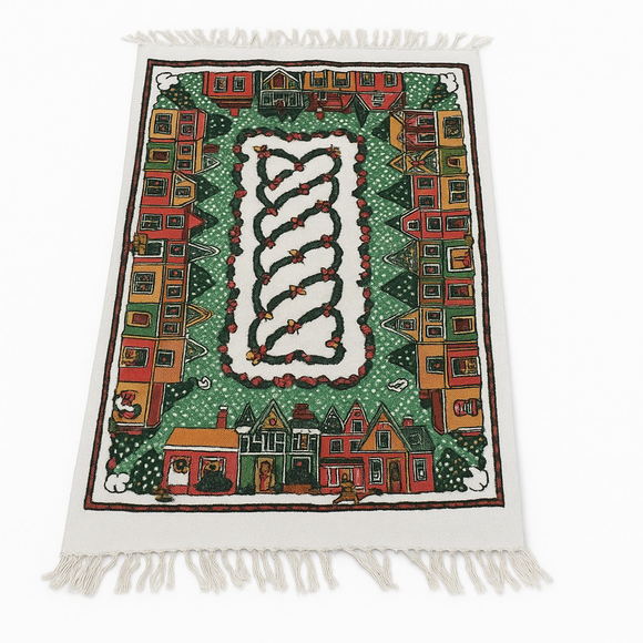 Wyndham Trading Company Other - VTG Wyndham Trading Christmas Village Tapestry Rug Festive Holiday Decor Fringe